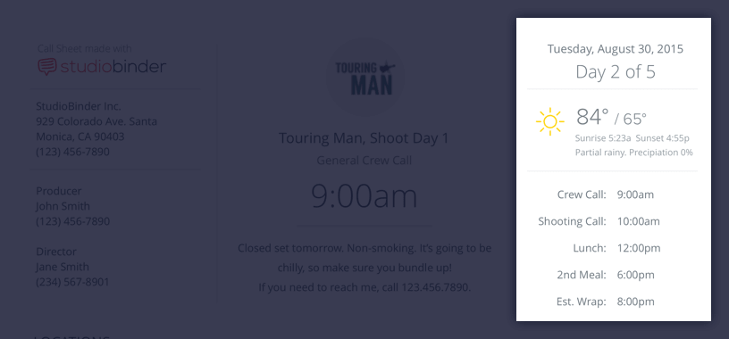 Create a Better Call Sheet with Free Call Sheet Template - Day of Days - Weather - Schedule - StudioBinder Create a Better Call Sheet with Free Call Sheet Template - Day of Days - Weather - Schedule - StudioBinder