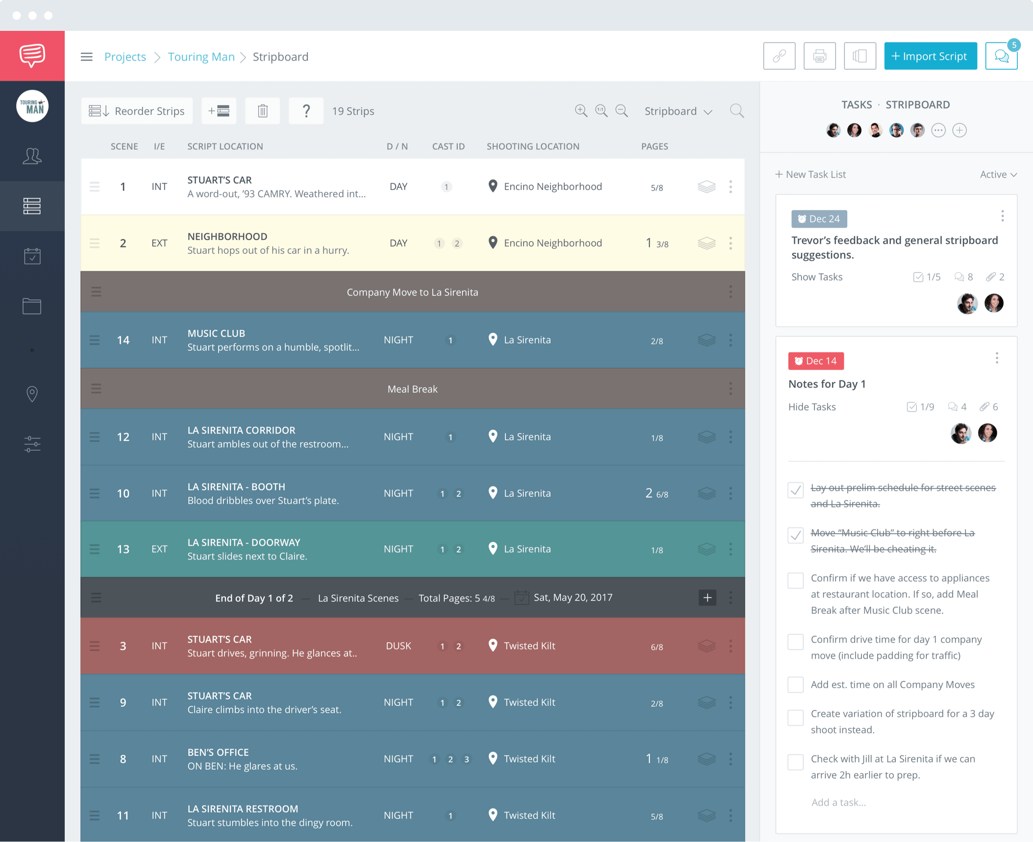 Gorilla Software vs StudioBinder Film TV Video Production Project Management Software - Stripboard Shooting Schedule with Collaboration and ToDo Lists
