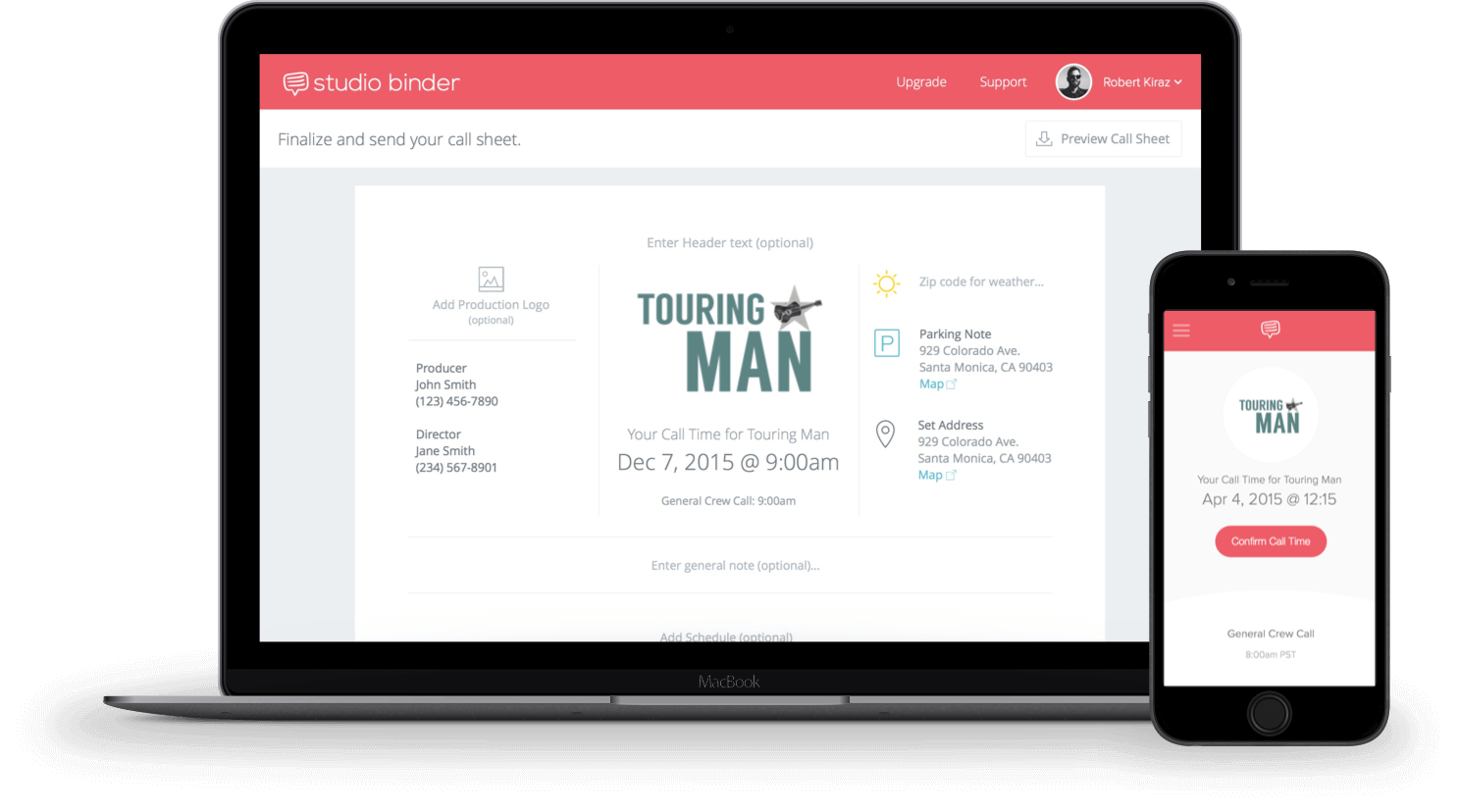 StudioBinder Production Schedule Software - Free Call Sheet Template for Video Production Company - Video TV and Film Production Management Software