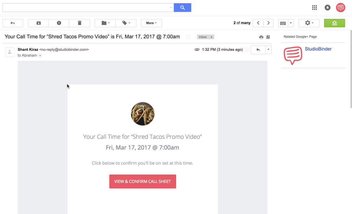 Callsheets Delivered with No-reply emails