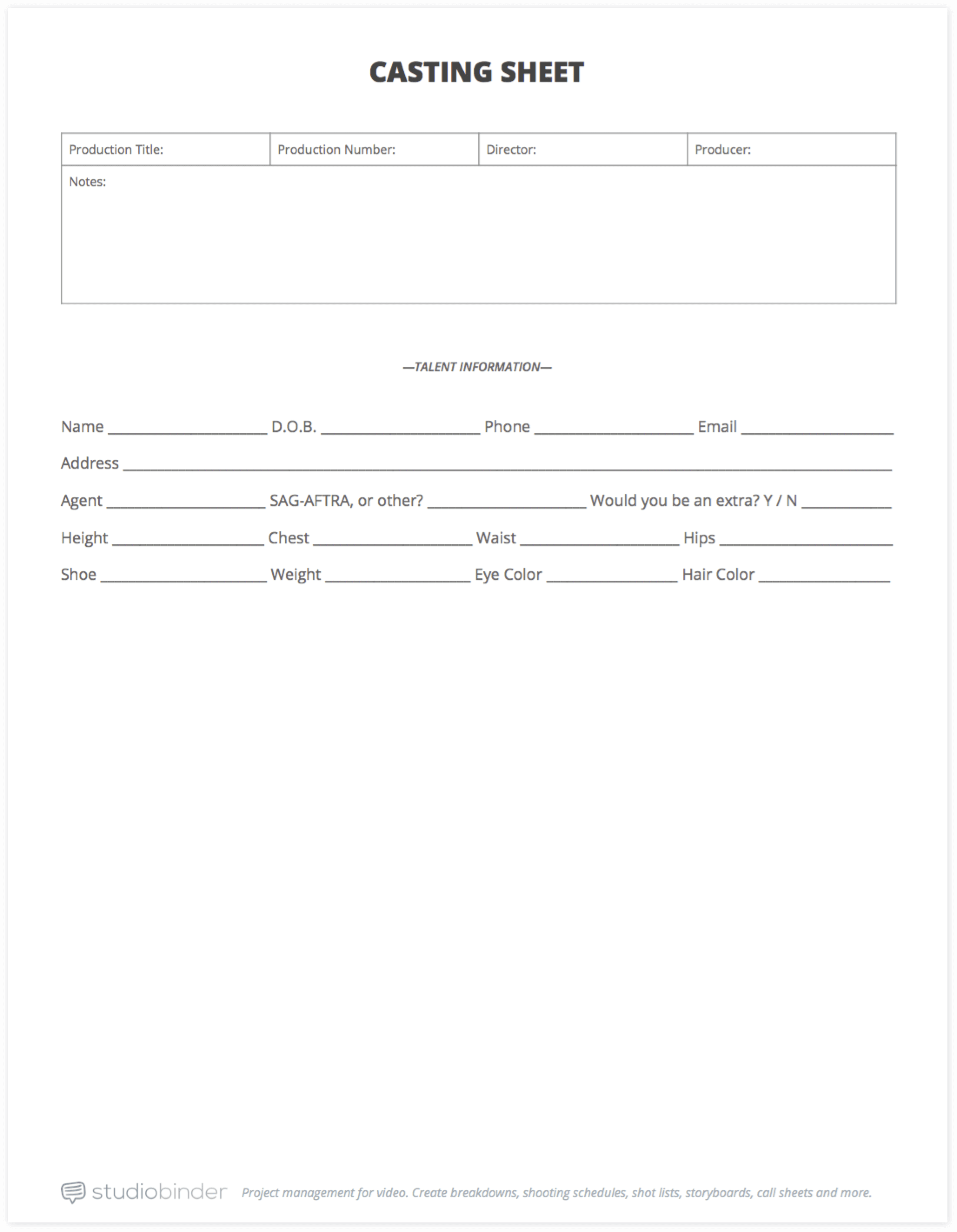 The Ultimate Guide to Casting Auditions (with FREE Casting Sheet Template) - Full Casting Sheet The Ultimate Guide to Casting Auditions (with FREE Casting Sheet Template) - Full Casting Sheet