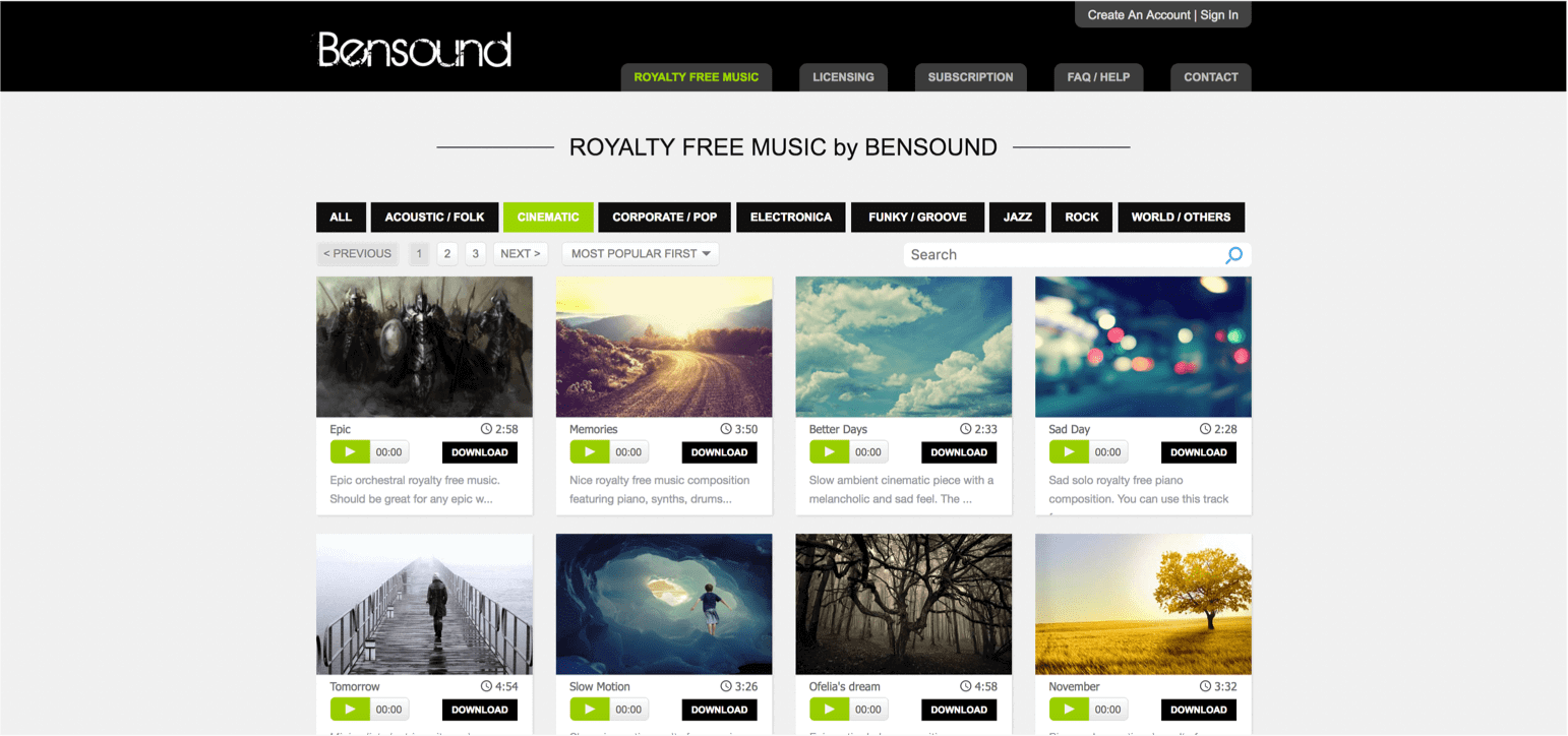 Best Stock Music Sites for Video Creators - Bensound - StudioBinder