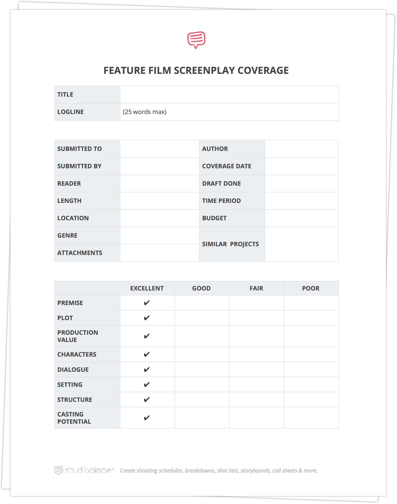 Free Feature Film Script Coverage Template - Cover Page - StudioBinder-min