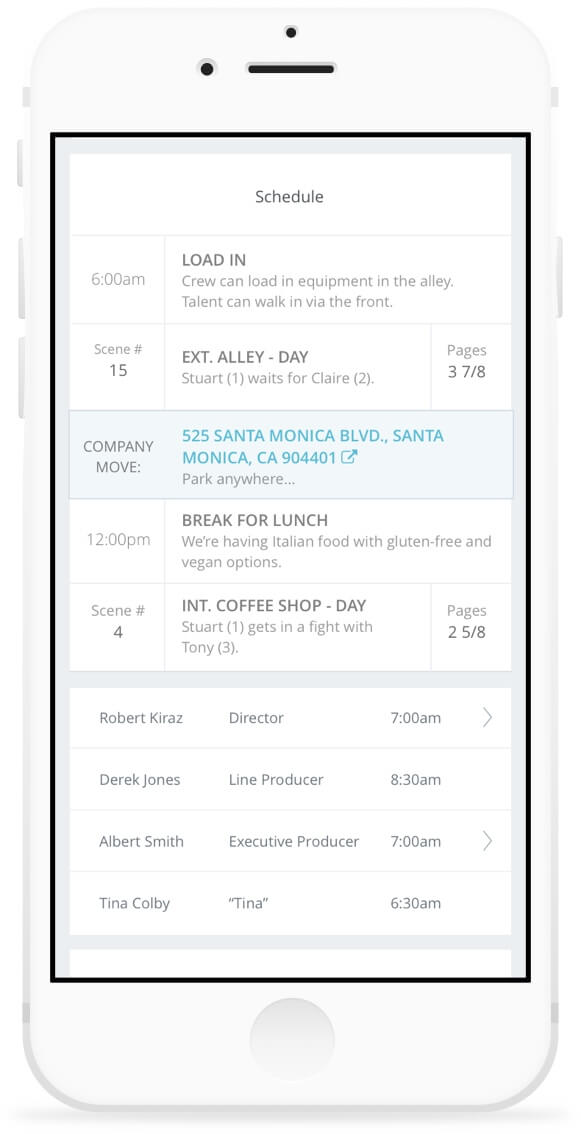 Call Sheet Schedule on Mobile Device | StudioBinder