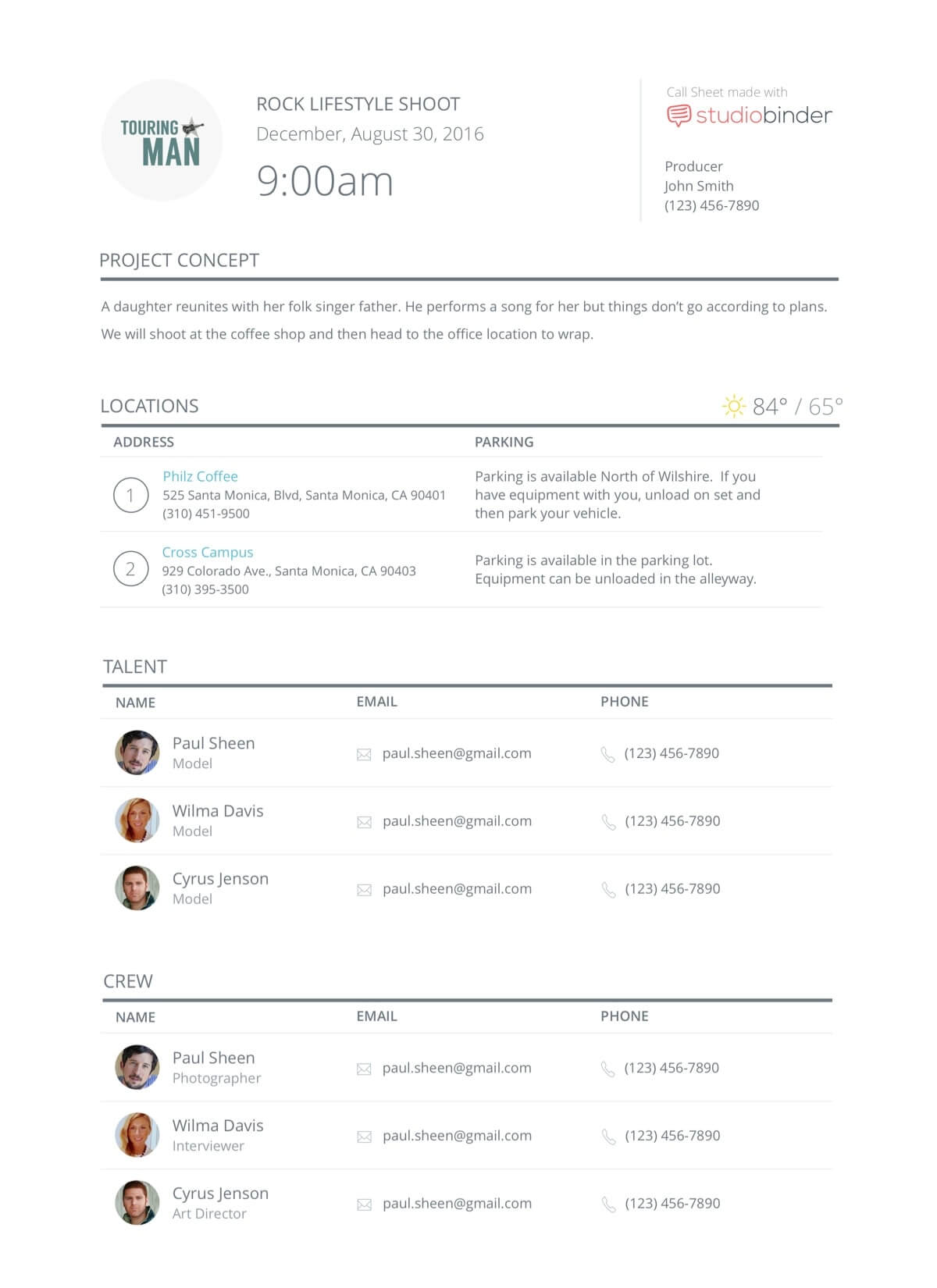 StudioBinder Call Sheet Templates and Samples