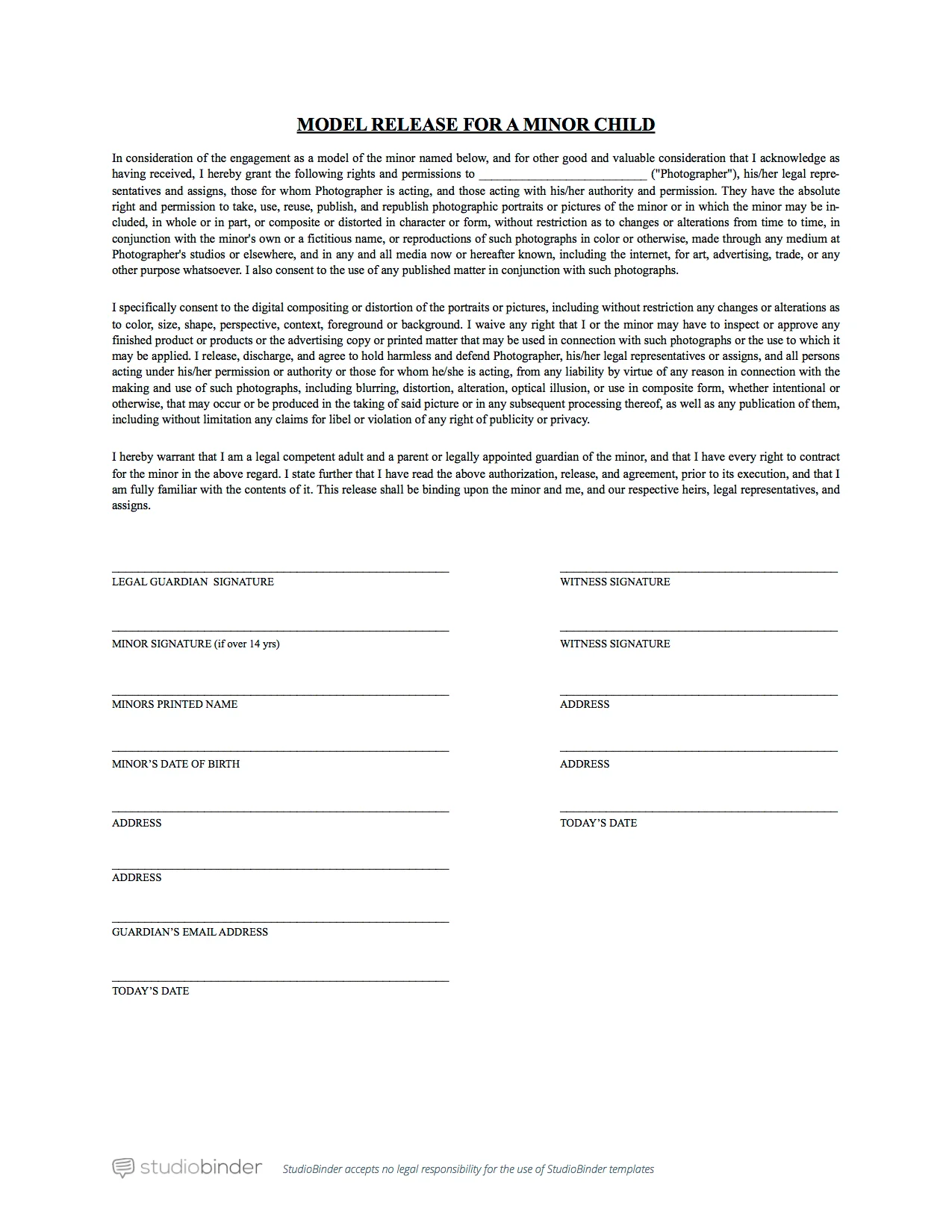 Photo Release Form for Minors Template StudioBinder