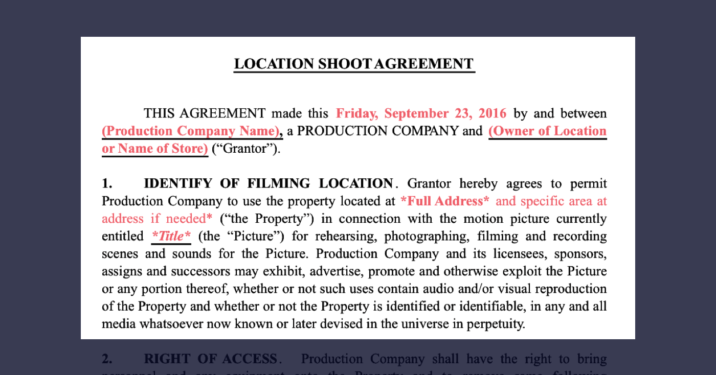 1 Film Location Release Form Excerpt Identity of Filming Locations
