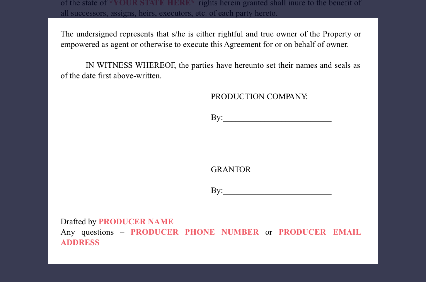 8 - Film Location Release Form Excerpt - Producers Signatures