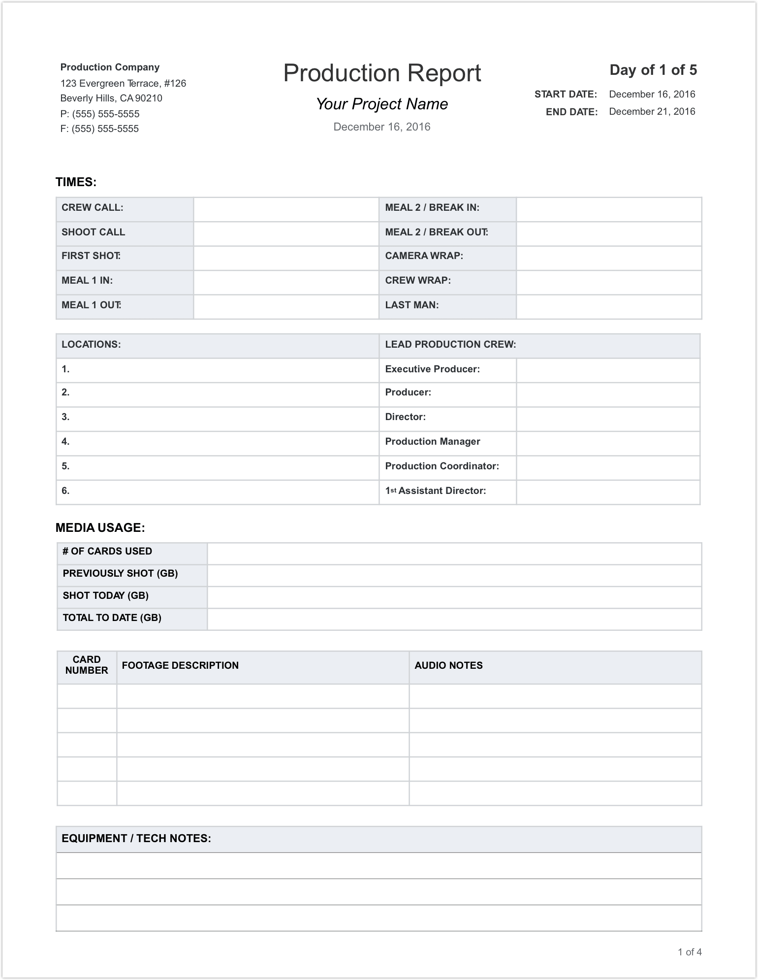 Daily Production Report Template - Page 1 - StudioBinder