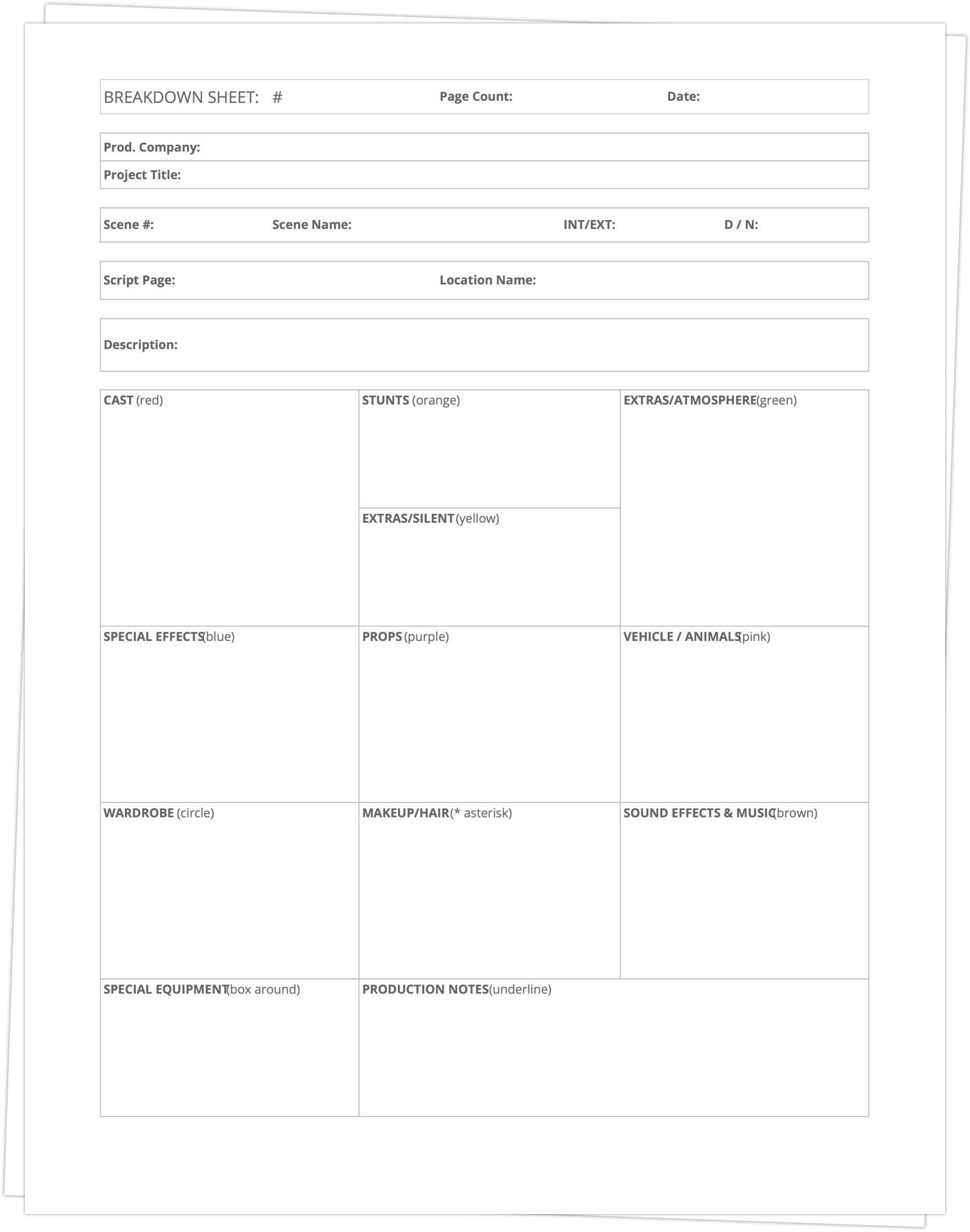 Script Breakdown Sheet Template - Stack - StudioBinder