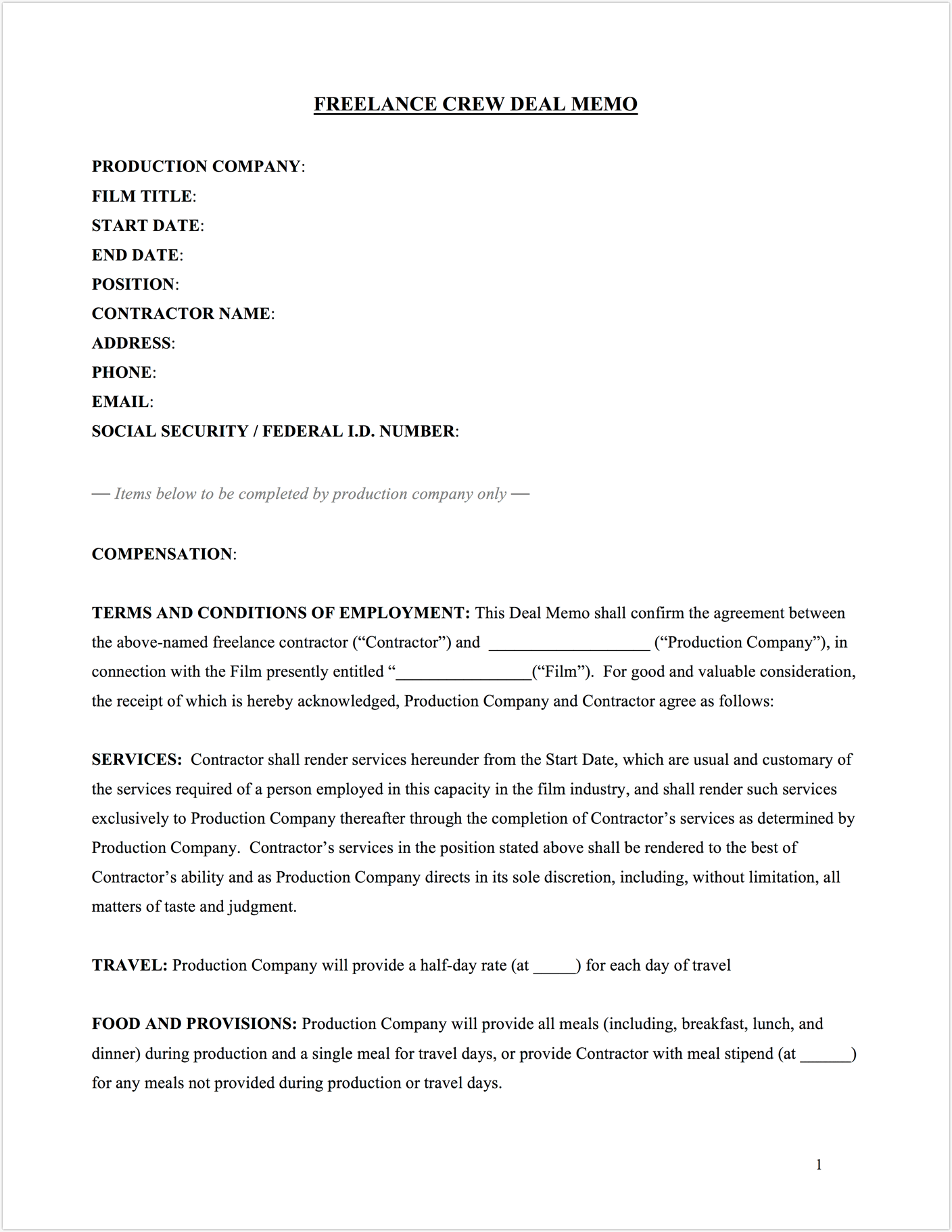 Download FREE Crew Deal Memo Template