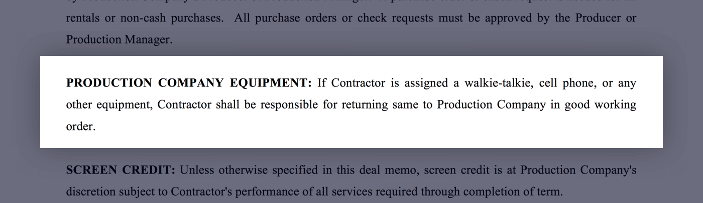 Mastering the Crew Deal Memo Template - 13 - Production Company Equipment - StudioBinder