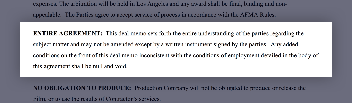 Mastering the Crew Deal Memo Template - 21 - Entire Agreement - StudioBinder