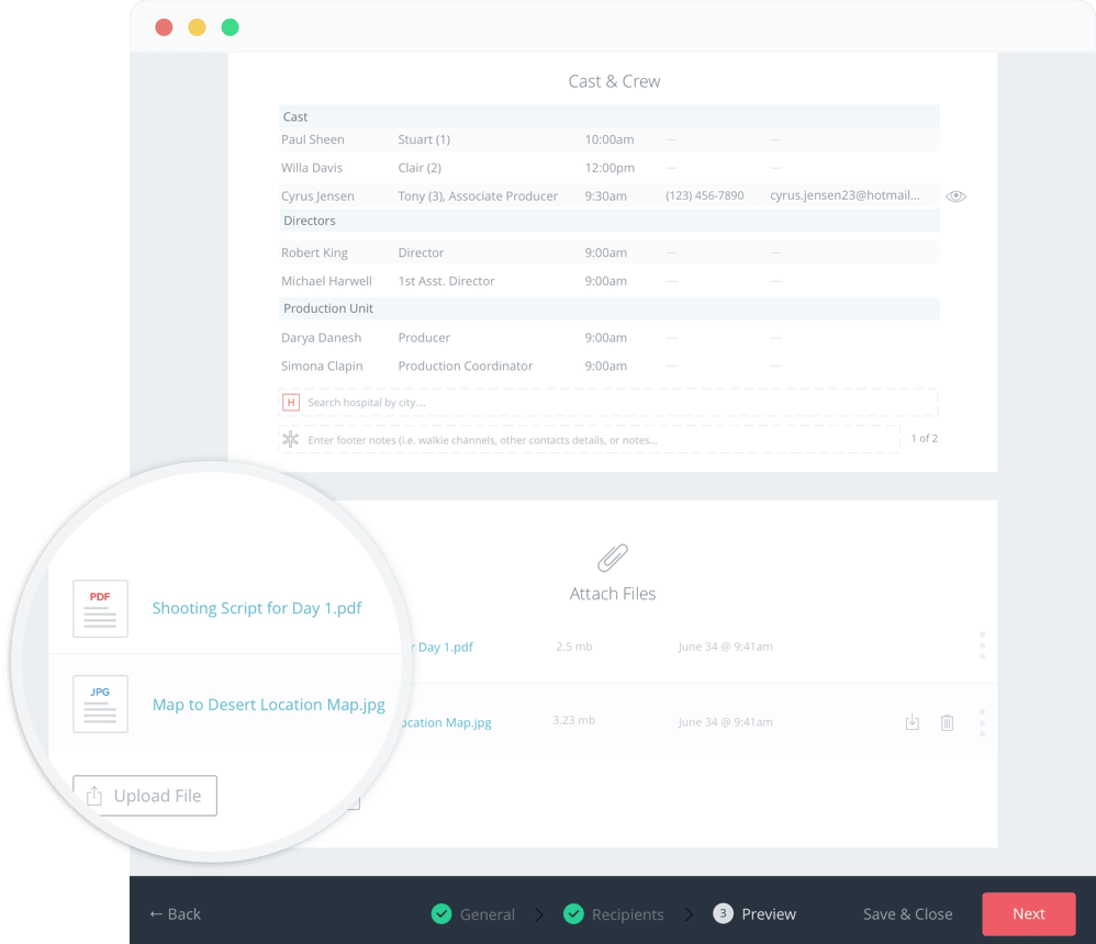 StudioBinder Call Sheet Example - Upload and Backup Production Files to the Cloud - Video TV and Film Production Management Software