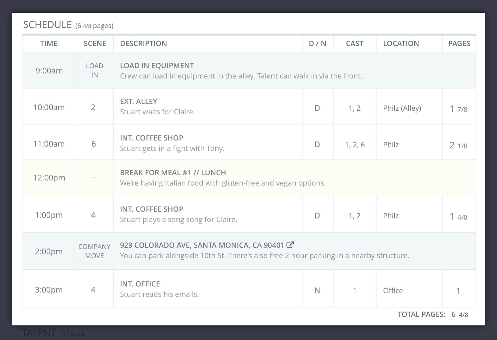 StudioBinder Stripboard to Call Sheet - Daily Call Sheet Schedule - Video TV and Film Production Management Software