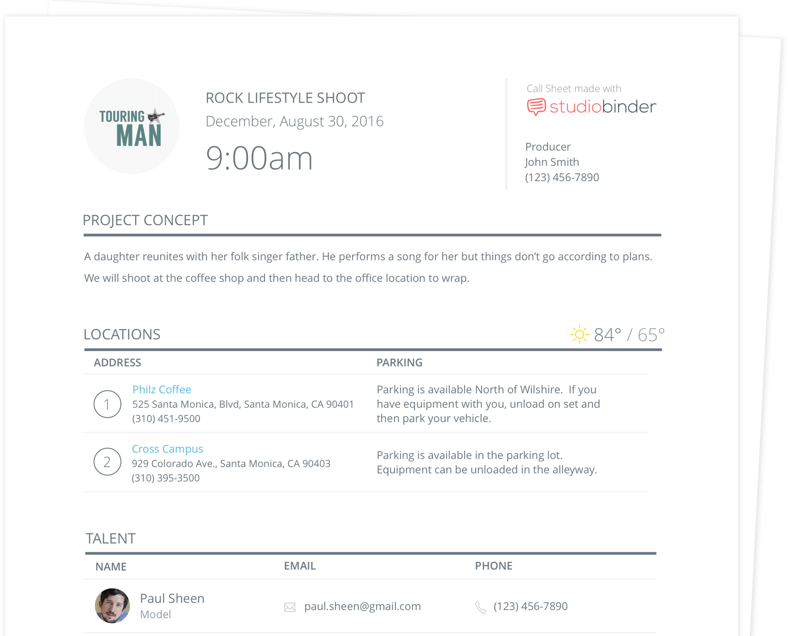 call sheets template