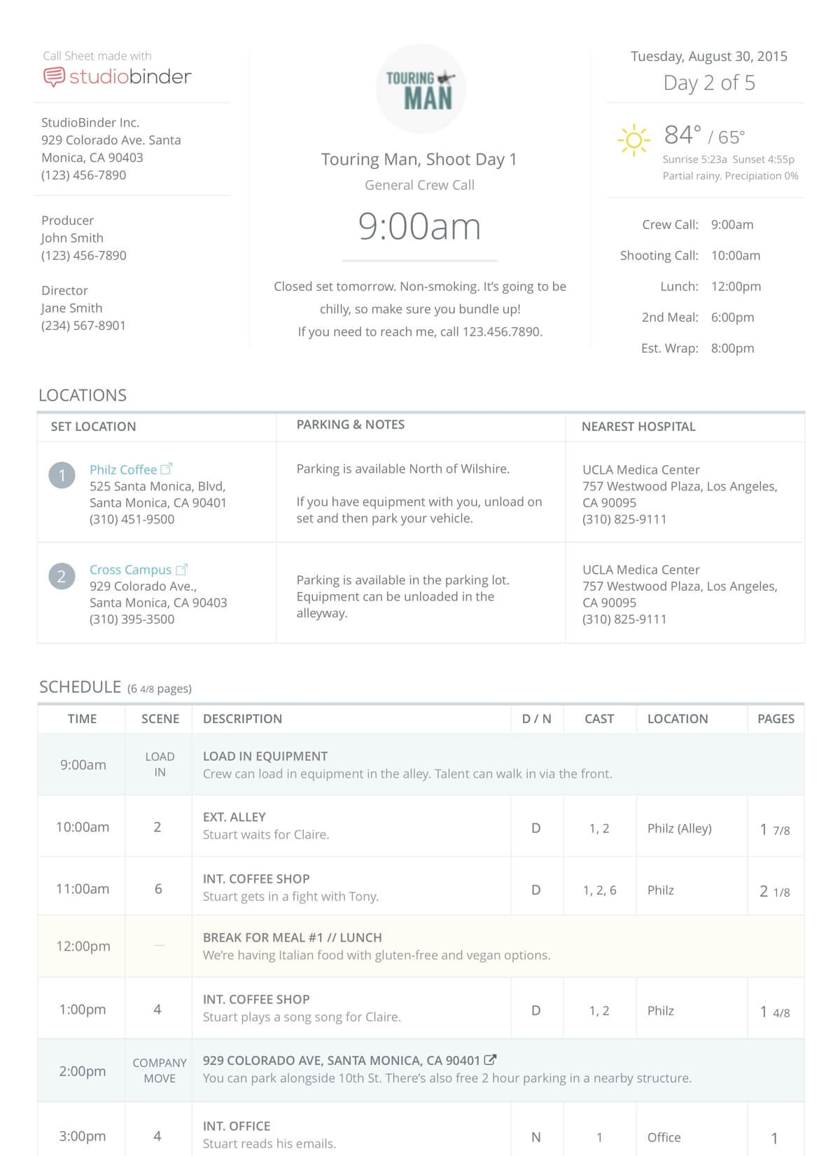 call sheet template studiobinder
