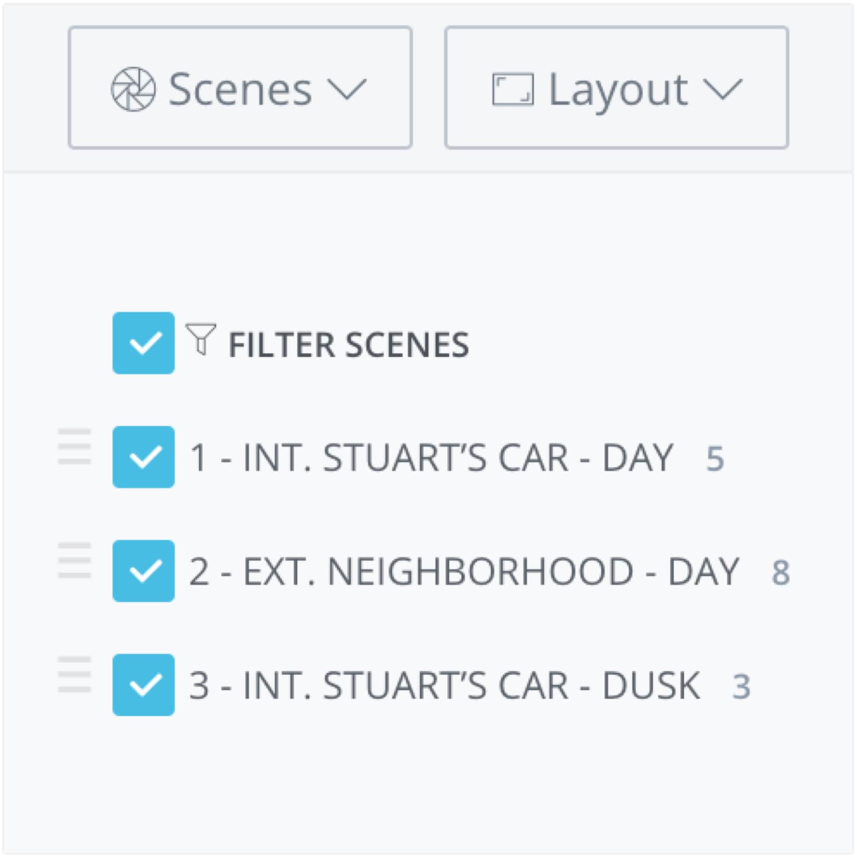 Introducing Shot List and Storyboard Reports - Filtering